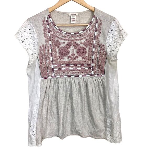 Sundance Tops - Sundance Embroidered Rope Yoke Eyelet Sleeve T-Shirts Tan Size Small